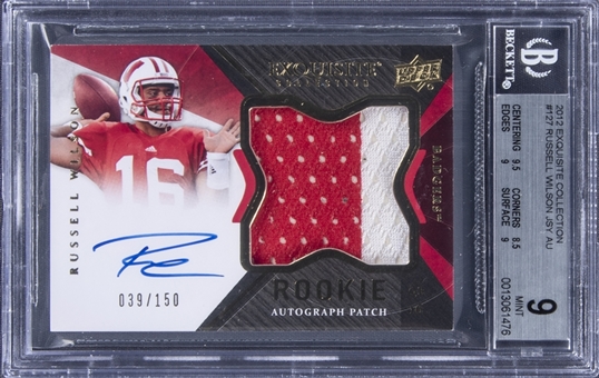 2012 UD Exquisite Collection #127 Russell Wilson Signed Jersey Patch Rookie Card (#039/150) - BGS MINT 9/BGS 10